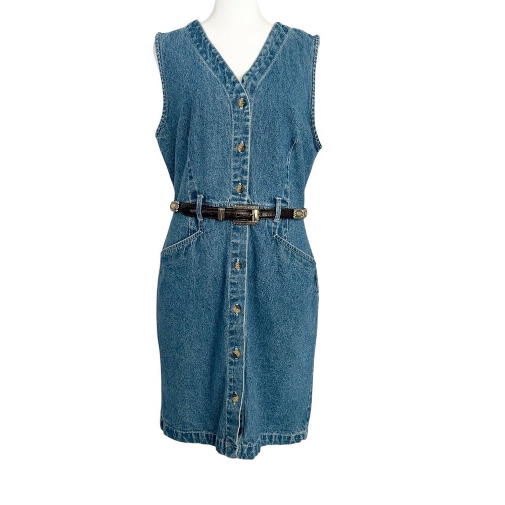 Vintage 90s Gloria Vanderbilt Western Boho Sleeveless Denim Button Up Dress (PL)
